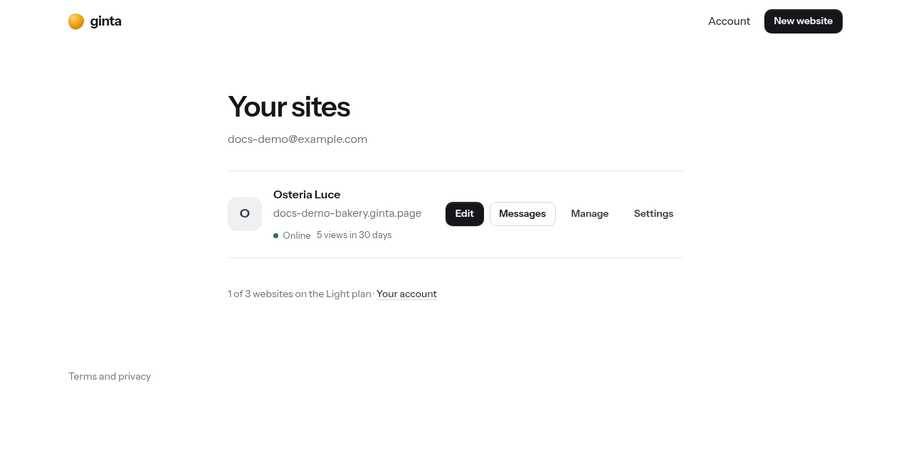 Your sites lists everything your assistant built