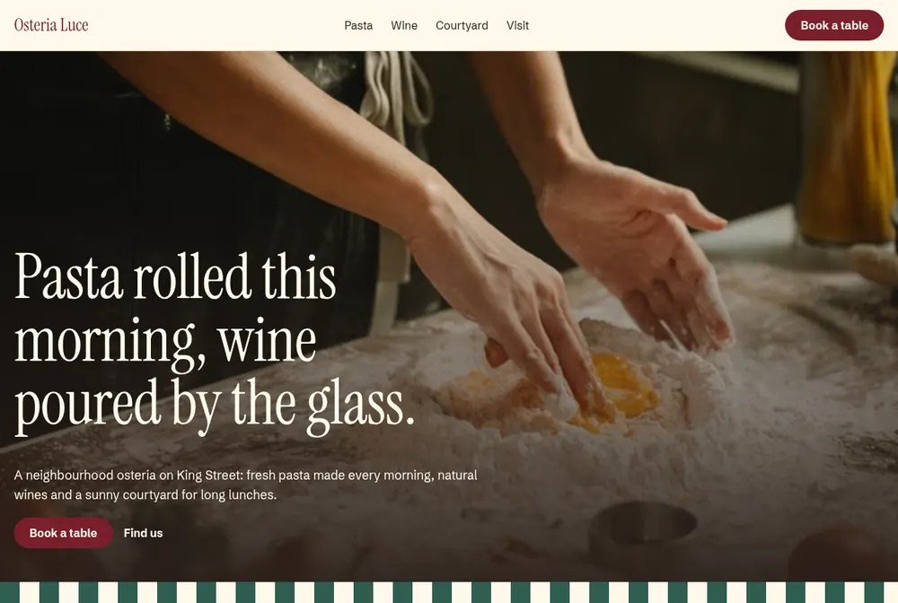 Osteria Luce, a neighbourhood osteria website in Bristol with fresh pasta and a sunny courtyard